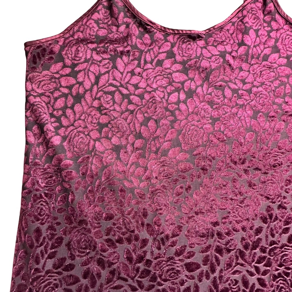Vassarette Womens Burgundy Floral Burnout Velvet Camisole Tank Top Large RN90048 - Picture 5 of 16